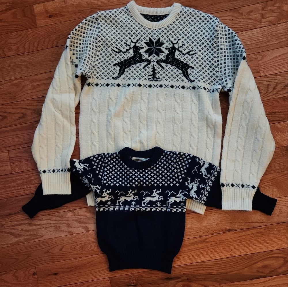 Navy and Cream Sweater with Reindeer Pattern